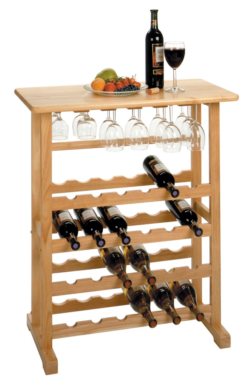 Contemporary Home Living 35.5" Natural Unique Rectangular Shaped Top 24-Bottle Wine Rack